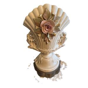 Vintage Capodimonte Style Floral Urn Table Lamp Porcelain Rose Hollywood Regency